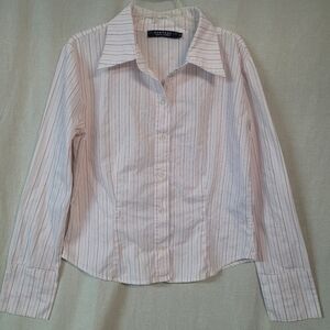 Rampage Pink Striped Button-Up Shirt,size Small Classic Preppy